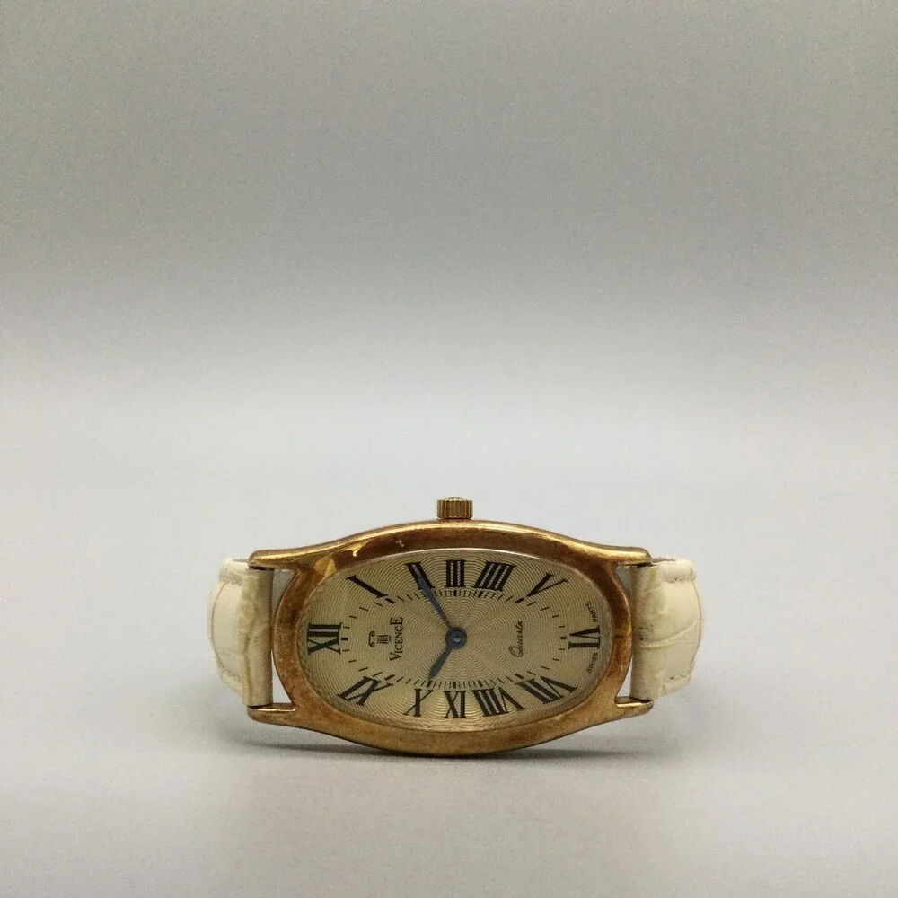 Vicence Womens Watch 22mm Champagne Dial 14K Gold Milor Beige New Battery